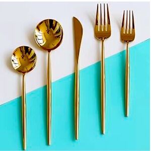 Gold 24 Silverware set for 6 ppl, Stainless Steel set Knife/Fork/Spoon/Teaspoon